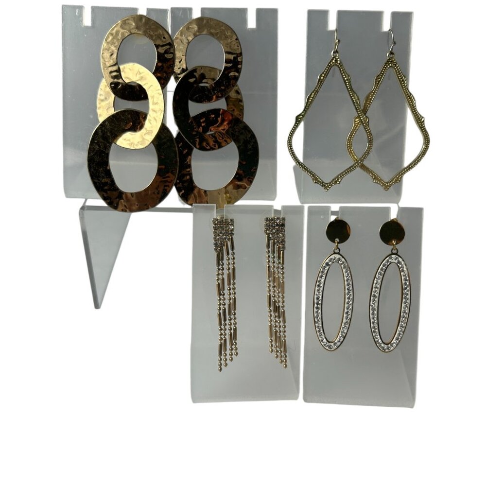 Lot 4 Gold Tone Dangle Earrings Textured Rhinestones Statement